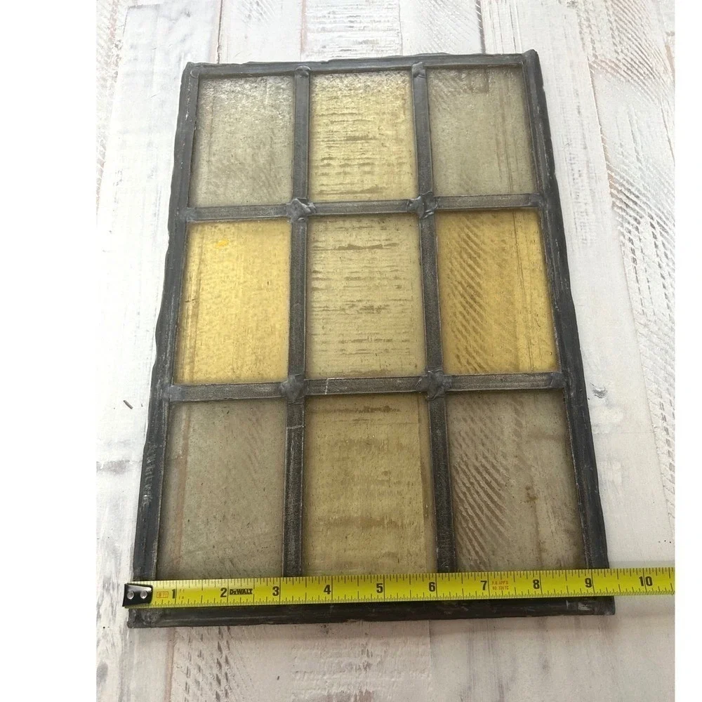 Antique Stained Glass Window Pane Panel 9 Section Primitive‎ Rustic Decor